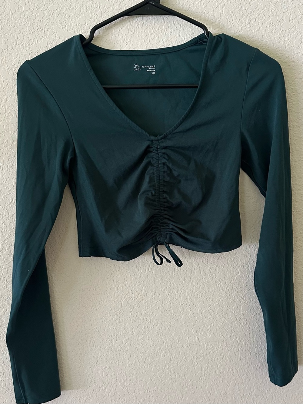 Offline by Aerie Deep Teal Ruched Long-Sleeve Crop Top size Small/P